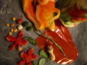 materials for making felt flowers.