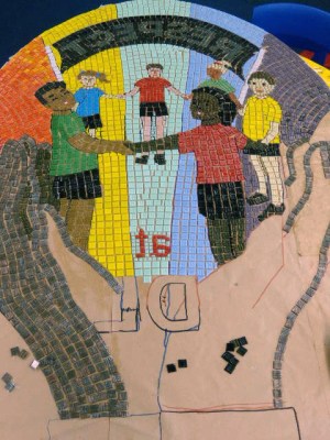 1 sticking the tiles on the design